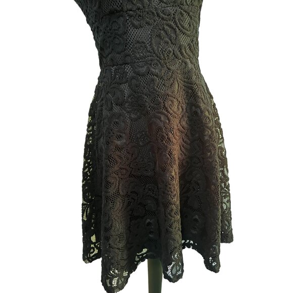 Tiana B Textured Lace A Line Dress Sz 4 Womens Navy Blue Knee Length Sheer Sleev - Picture 6 of 12